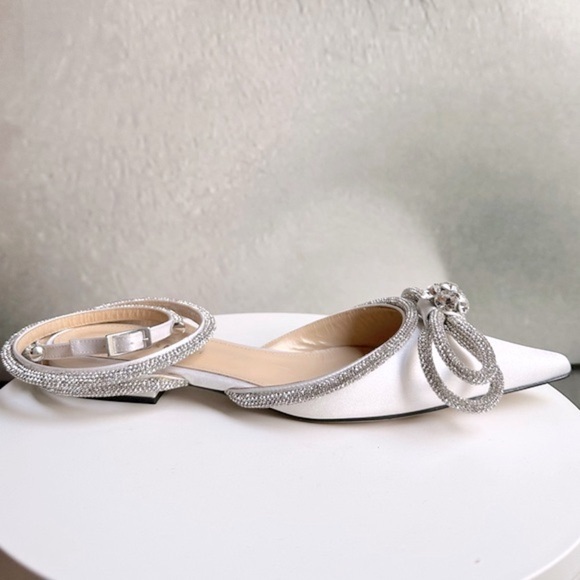 🌺MACH & MACH🌺 Double Bow Satin Flats in White Size: 37.5 - Picture 7 of 17